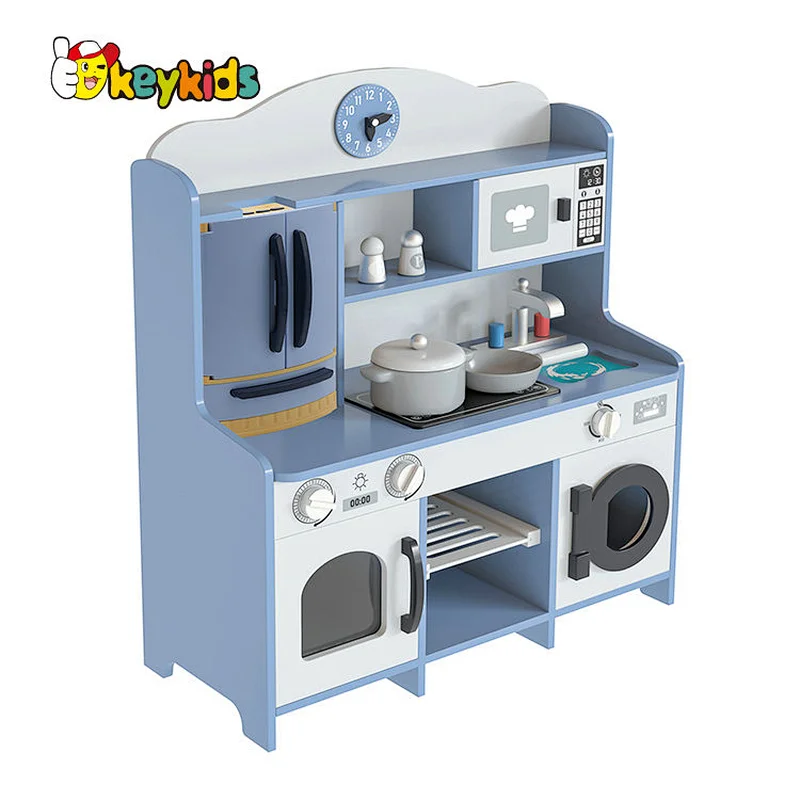 Factory OEM pretend play wooden cooking kitchen toys with refrigerator toy W10C748