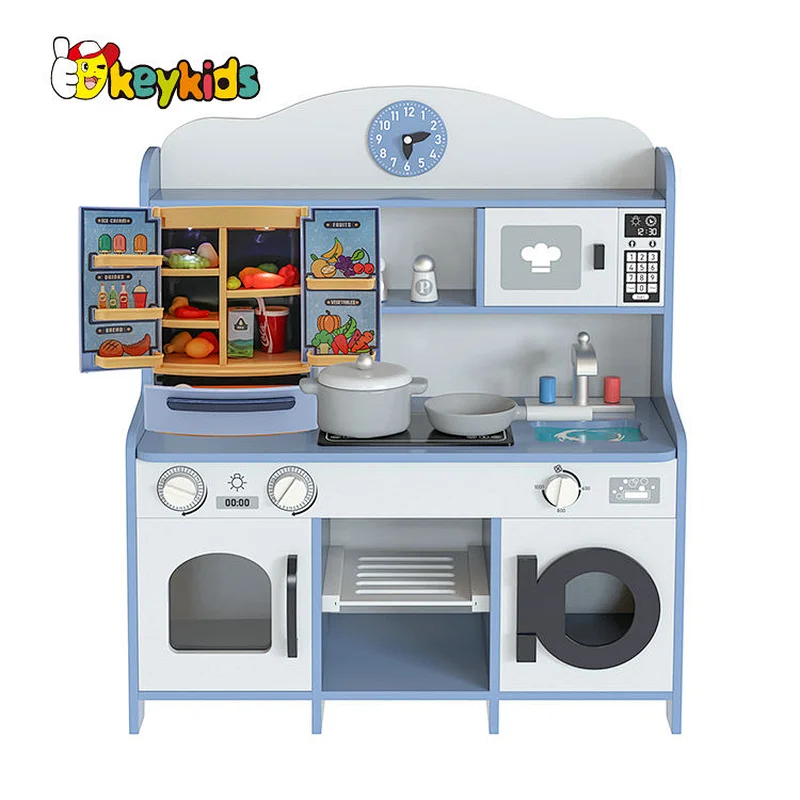 Factory OEM pretend play wooden cooking kitchen toys with refrigerator toy W10C748