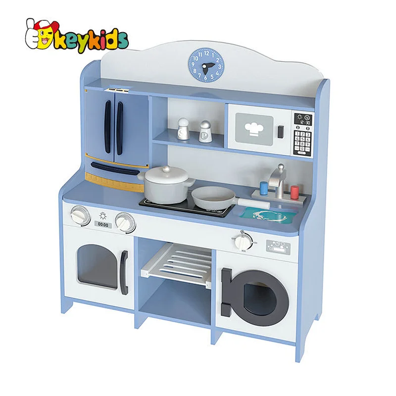 Factory OEM pretend play wooden cooking kitchen toys with refrigerator toy W10C748